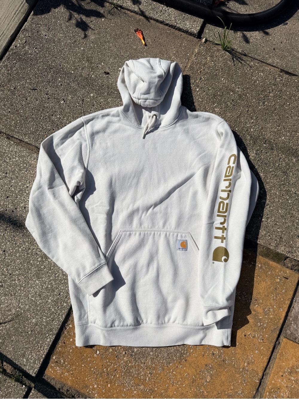 Carhartt Hooded Sweatshirt in Off-White with Gold Logo M